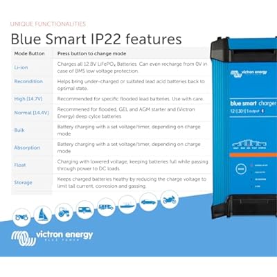 Victron Energy Blue Smart IP22 12-Volt 30 amp 120VAC, Single Output Battery Charger NEMA 5-15, Bluetooth