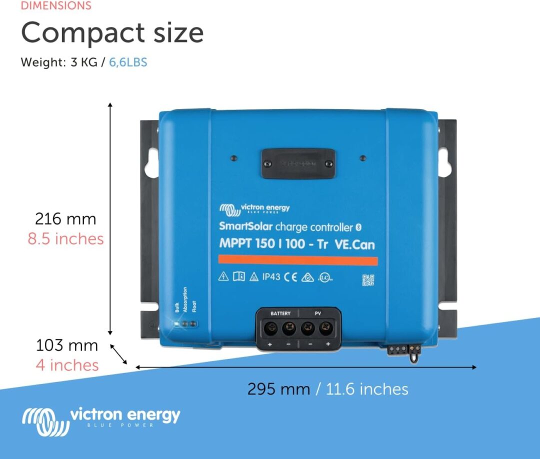 Victron Energy SmartSolar MPPT Tr VE. Can 150V 100 amp 12/24/36/48-Volt Solar Charge Controller (Bluetooth)